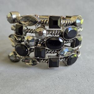 Lia Sophia Party Favor Stretch Bracelet Black Gray Rhinestone Cuff Style 12074